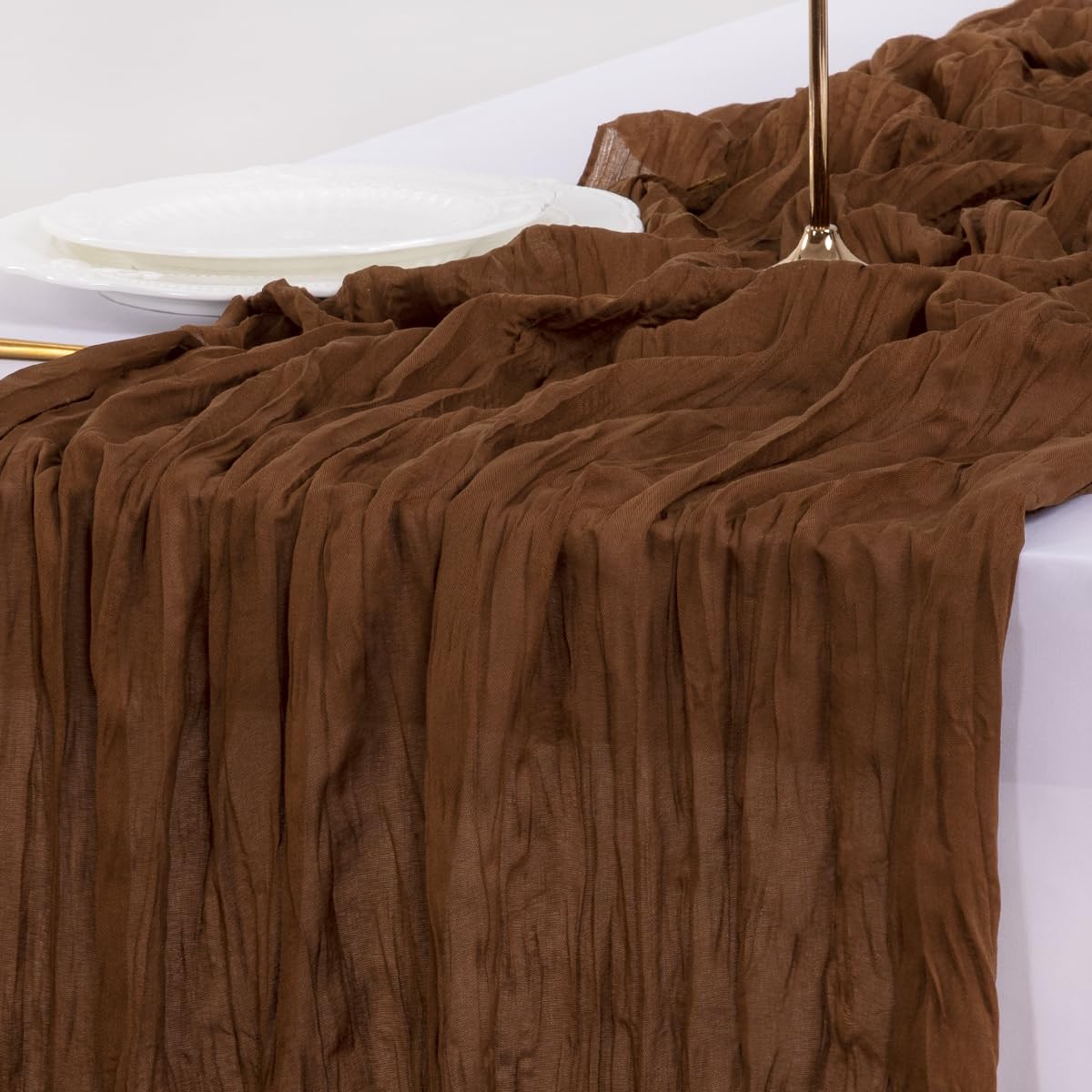 Socomi 6pcs Brown Coffee Summer Cheesecloth Table Runner Boho Rustic Gauze 120 inch 10FT Cheese Cloth Sheer Runner for Wedding Party Baby Shower Birthday Home Decor Holiday Decorations