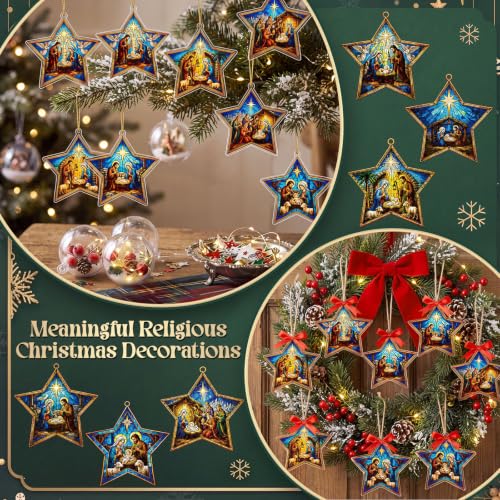 Halloscume 24 Pcs Christmas Nativity Scene Ornaments Star Shape - Religious Holiday Decorations