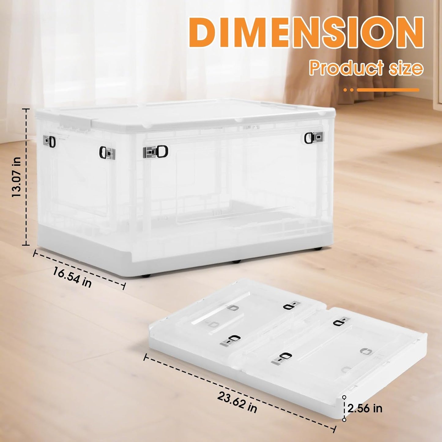 MGWILL 72 Quart Plastic Storage Bins - Stackable Closet Organizers with Lids & Wheels | Clear Foldable Containers