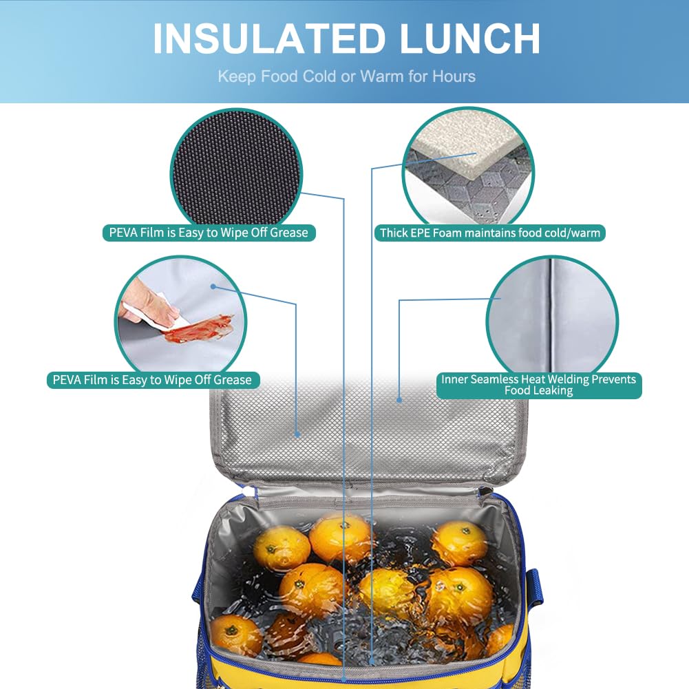 iknoe Insulated Lunch Bag, Foldable 8.5L Cooler Bag for Men & Women, Leakproof Thermal Design, Great for Office, Picnic, Travel, Lunch Box, Yellow