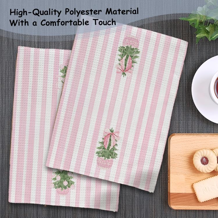 Exqcom Tree Towels-f Pink Chinoiserie Christmas Kitchen Towels, 16x24 in Set of 2