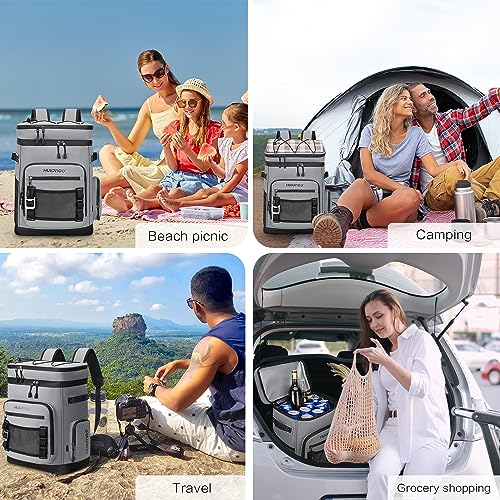 Gray Waterproof Insulated Cooler Backpack 30L for 48 Cans - Hulongo
