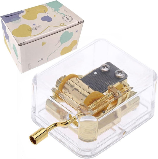 Small World Music Box - Clear Gold Hand Crank Musical Gift for Mom, Dad, & Kids