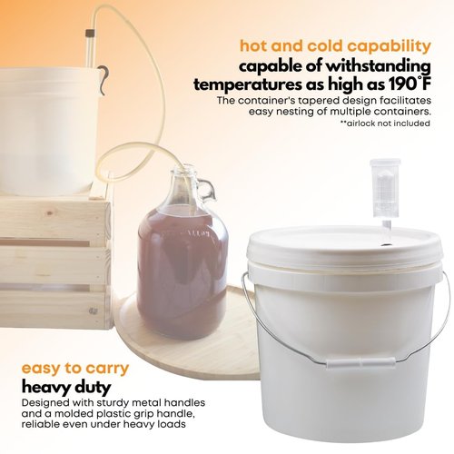 Fastrack 2 Gallon Fermenting Bucket with Lid | White | Food Grade Plastic Container with Handle | BPA-Free for Beer, Wine, Beverages & Food Storage