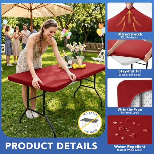 Enjoyidea 4 Pack Red Fitted Tablecloth for 6ft Rectangular Tables, 30''x72''