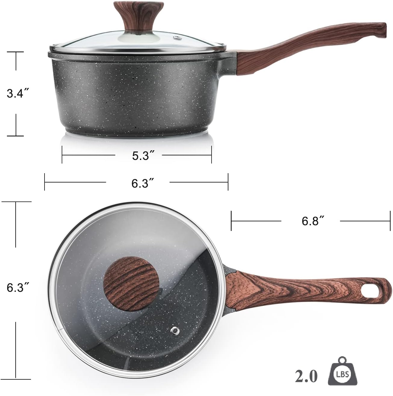 SENSARTE Nonstick Saucepan - 1.5 Quart Swiss Granite Coating, Stay-Cool Handle, Induction Compatible