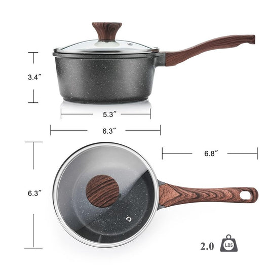SENSARTE Saucepan Nonstick with Lid 2.5 Quarts Granite Coating Sauce Pot Medium Kitchen Cooking Pot, Induction Comptable, Free of Intentionally Added PFOA