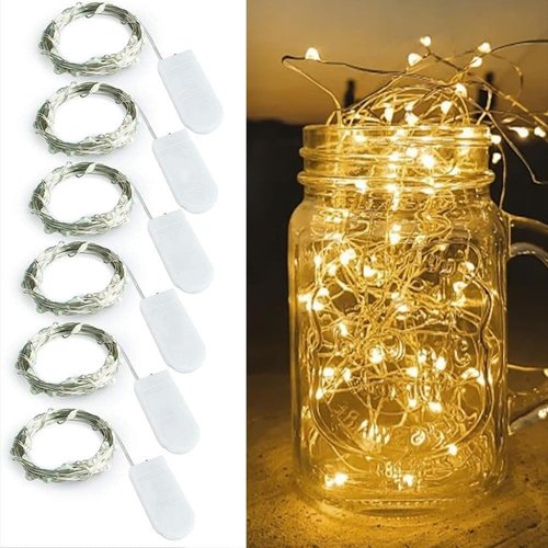FMMTHQ 6Pack Fairy Lights Battery Operated -3.3ft 10 LED Silver Wire Firefly Mini Lights for Mason Jars DIY Crafts Christmas Wedding Party Centerpiece Table Decor