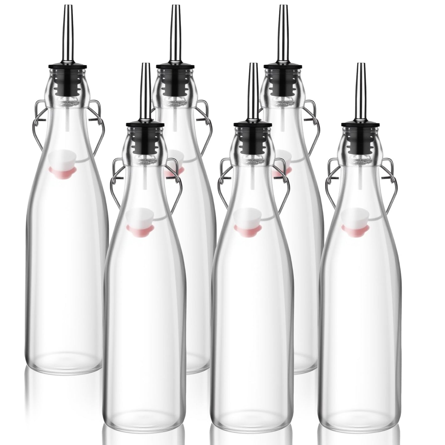 Baderke 6 Pack Swing Top Glass Bottles with Airtight Stopper Lids and Pourers Flip 17oz Top Brewing Pour Bottle for Syrup, Fermentation, Kombucha, Mead, Vinegar, Beer, Kefir, Wine, Vanilla Extract