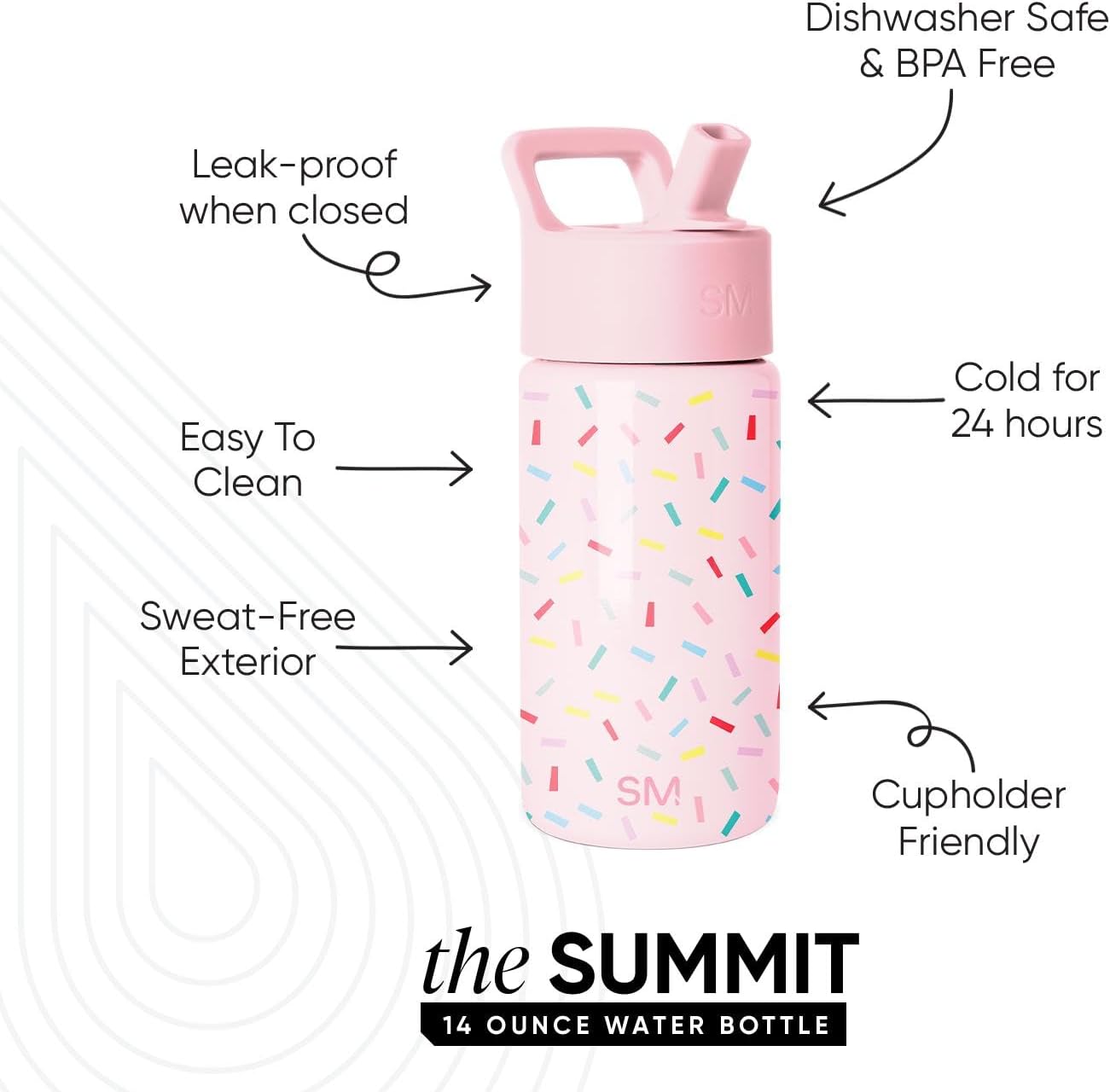 Simple Modern Kids Summit Water Bottle - 14oz Insulated Stainless Steel Tumbler with Straw Lid | Confetti