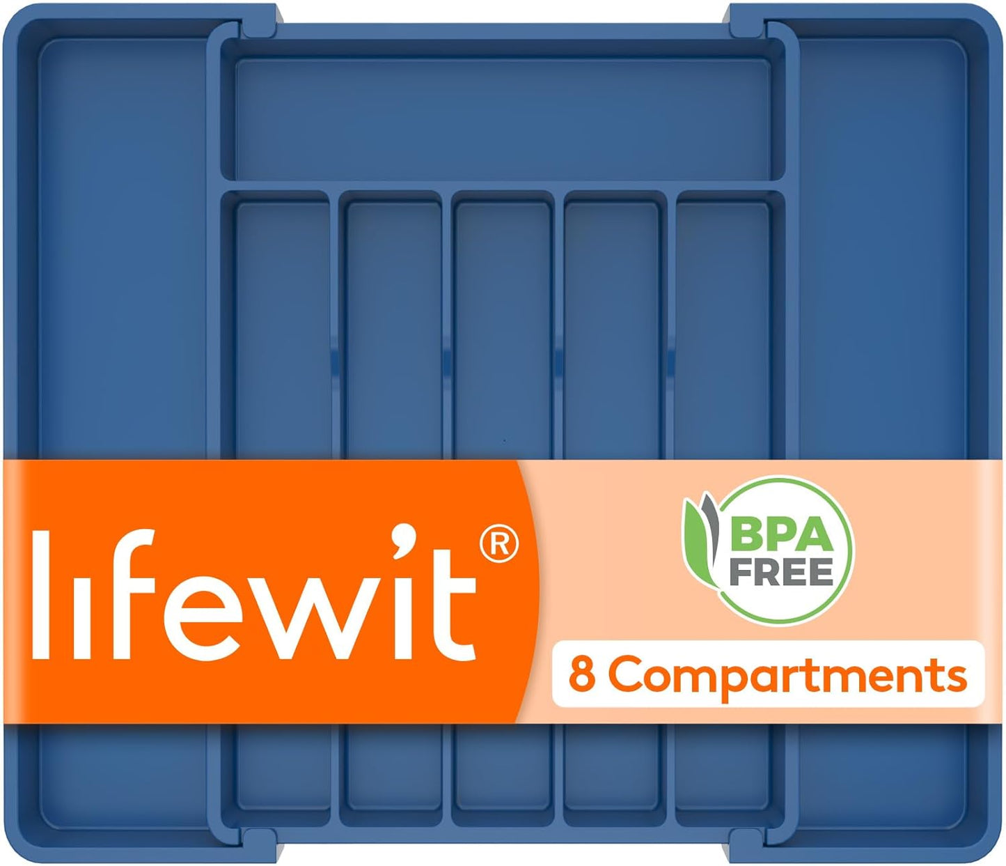 Lifewit Expandable Silverware Drawer Organizer - BPA-Free Utensil Tray for Kitchen | Adjustable 10.9"-17.5" x 13.7" - Dark Blue