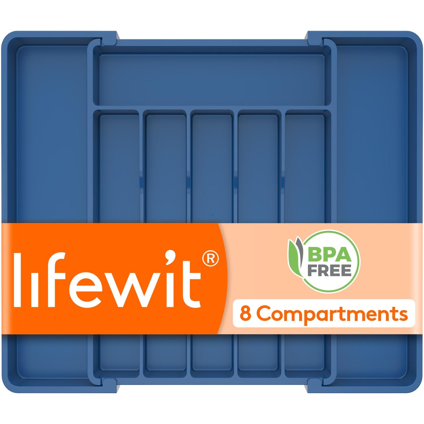 Lifewit Silverware Drawer Organizer, Expandable Utensil Tray for Kitchen, BPA Free Flatware and Cutlery Holder, Adjustable Plastic Storage for Spoons Forks Knives, 10.9"-17.5" x 13.7", Dark Blue