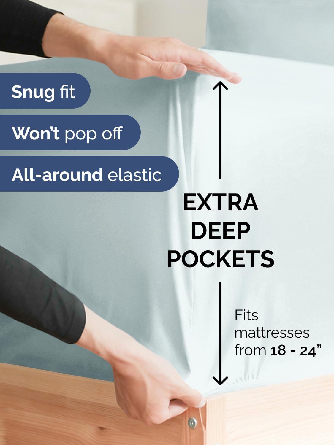 Skiennix Extra Deep Twin Sheet Set - 4 Piece Breathable Cooling Bedding - Soft Wrinkle-Free Ice Blue