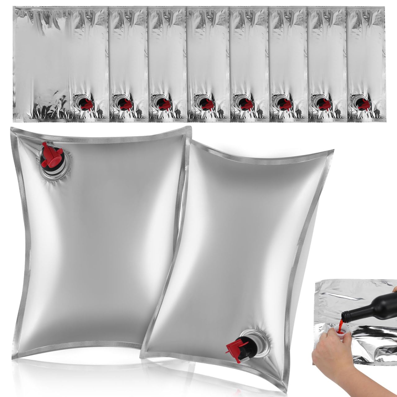 Mobestech 10 Pack Refillable Wine Pouches with Spout 5L Portable Beverage Storage Bags for Outdoor Parties Picnics and Entertaining