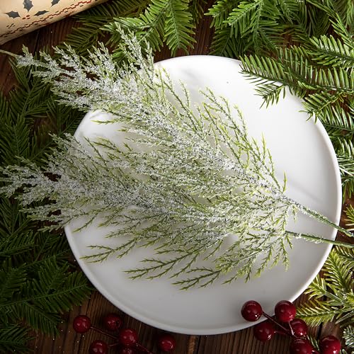 Green 50Pcs Snowy Pine Branches 13.5