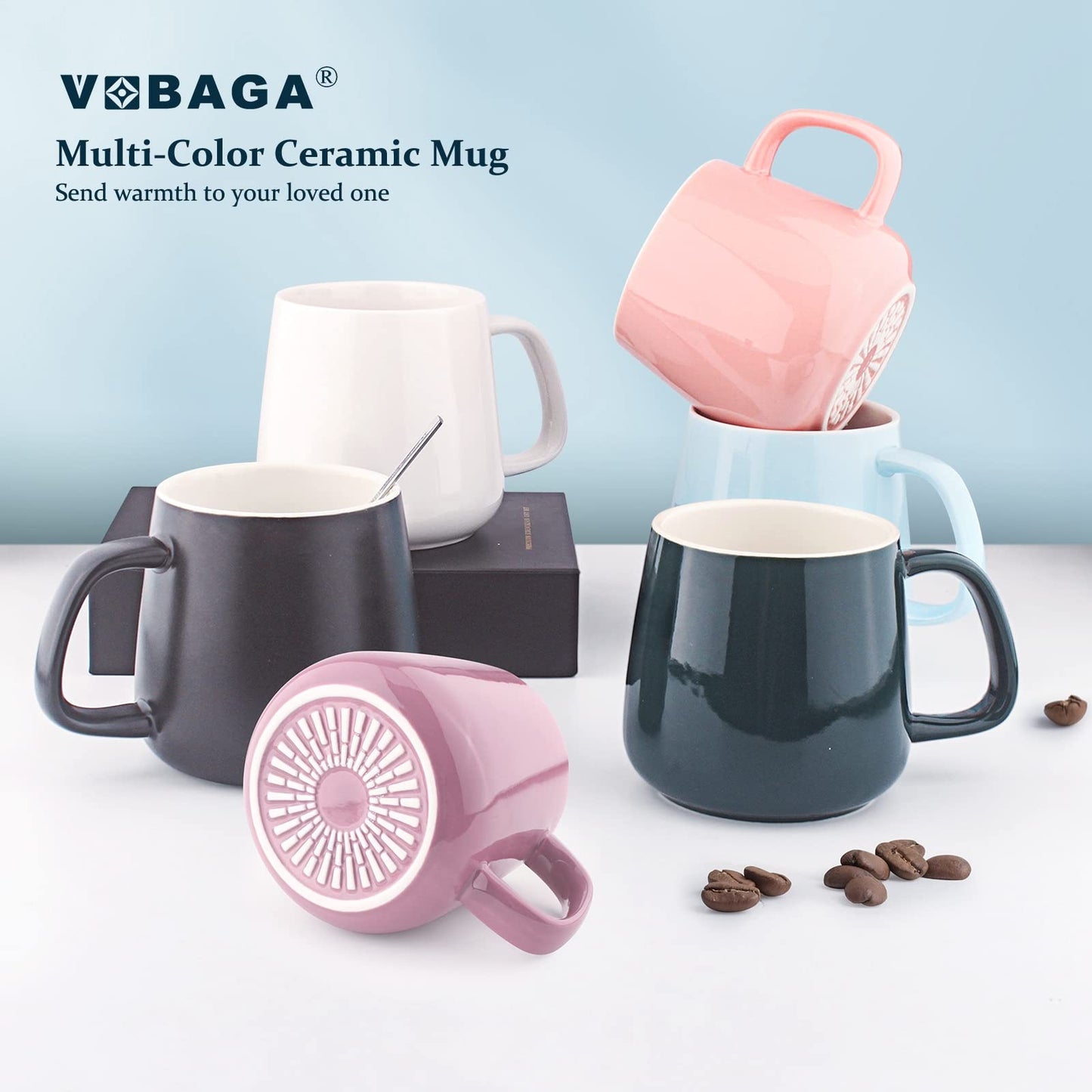 VOBAGA Coffee Cup with Lid and Flat-Bottom, 13 oz Tea Mug for Daily Use Warming Coffee &Tea (Pink)