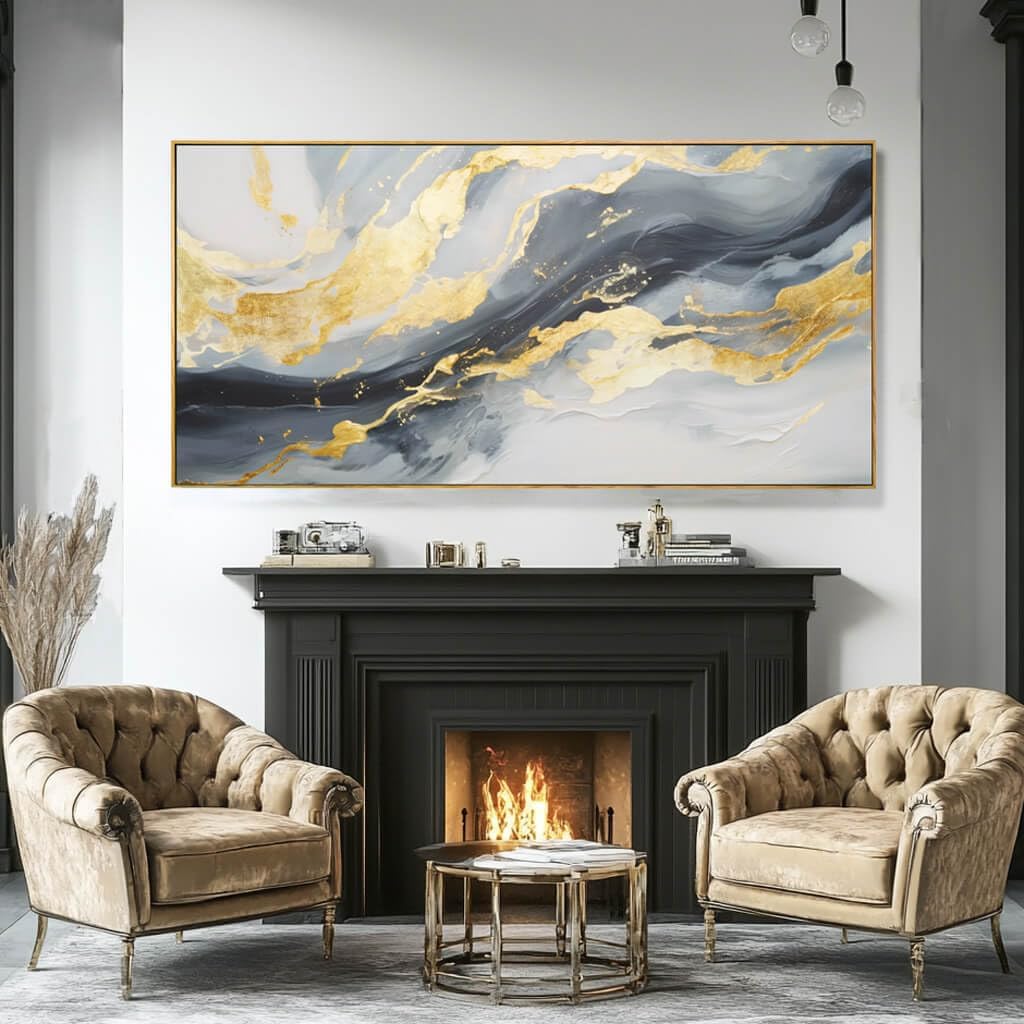 SDYA Large Abstract Canvas Wall Art - Gold & Blue Design for Living Room, Bedroom, Office | 29x58 Inch