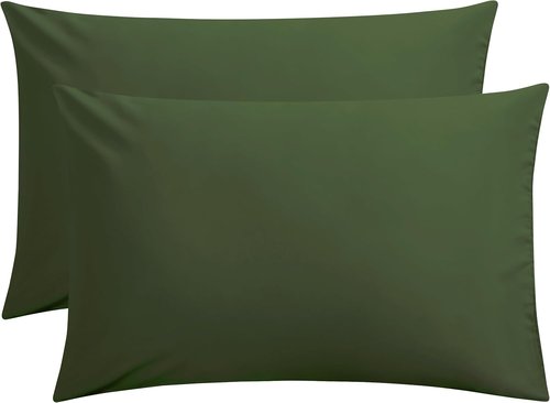 FLXXIE Pillow Cases - Soft Microfiber Queen Pillow Covers | Wrinkle Resistant, 2-Piece Set, Olive Green 20x30