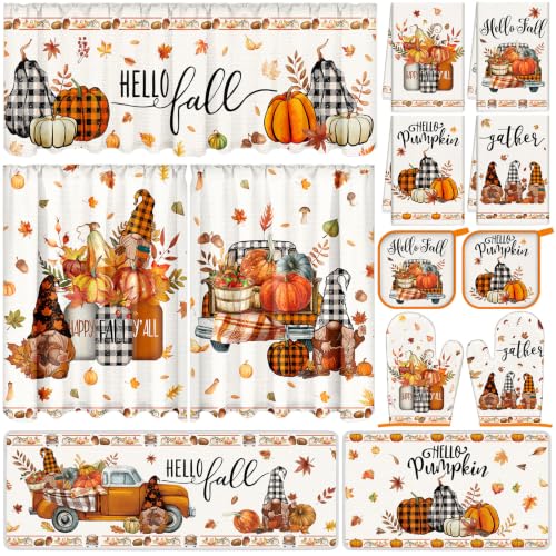 Hillsuren Pumpkin Fall Kitchen Decor Set – Towels, Mats, Pot Holders & Mitts