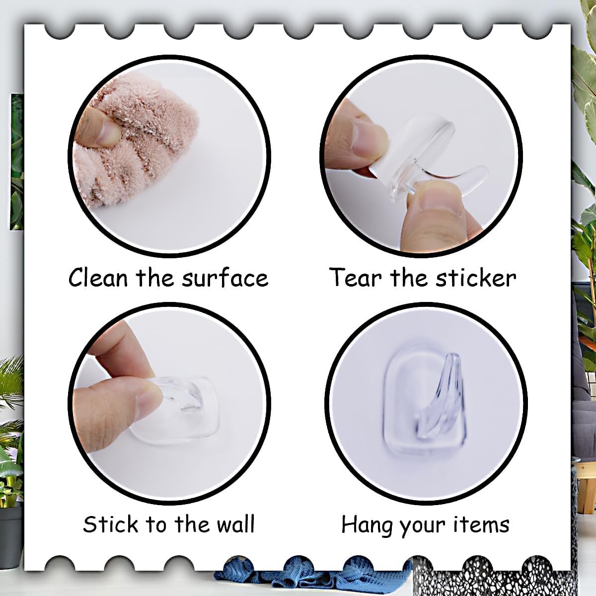Skiennix Clear Adhesive Wall Hooks - 36 Transparent Sticky Hooks for Seamless Hanging in Any Room