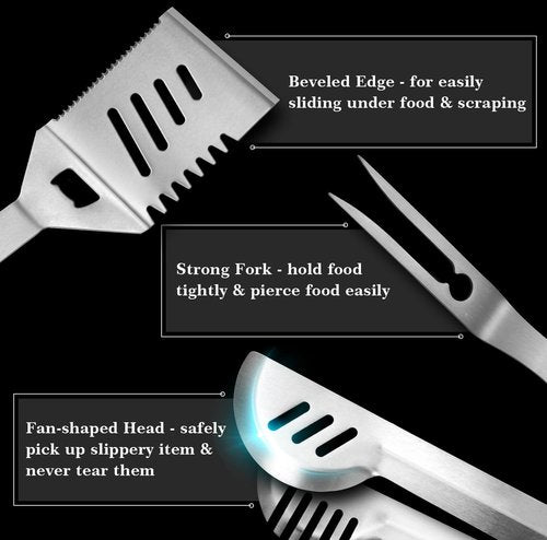 GRILLART BBQ Grill Tools Set - 3-Piece Stainless Steel Utensils with Insulated Glove | Perfect for Outdoor Grilling
