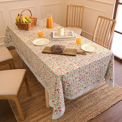 Encasa XO Pink 108" x 60" Block Print Tablecloth for 9 ft Rectangular Tables