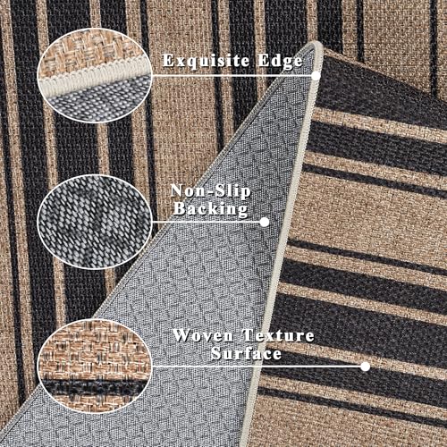 Zeeinx 6x9 Black & White Striped Outdoor Jute Rug - Easy-Care Patio & Garden Mat