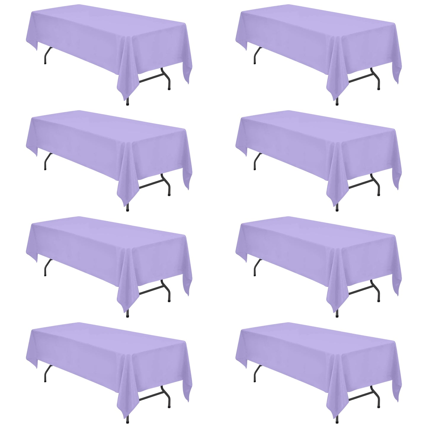 BRILLMAX 8 Pack Lavender Tablecloths 60 x 126 Inch for 8ft Rectangle Tables - 150 GSM Polyester Fabric, 15" Standard Drop, Water, Stain & Wrinkle Resistant Cloth Cover for Wedding Dining Buffet