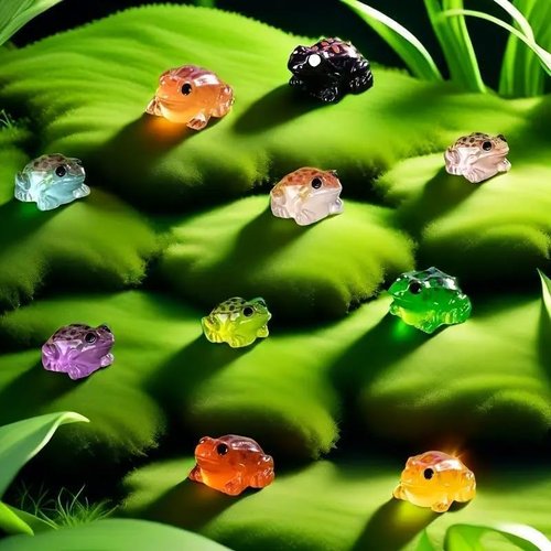 Exasinine 50Pcs Miniature Luminous Frog Figurines - 10 Color Options for Fairy Gardens & Aquariums