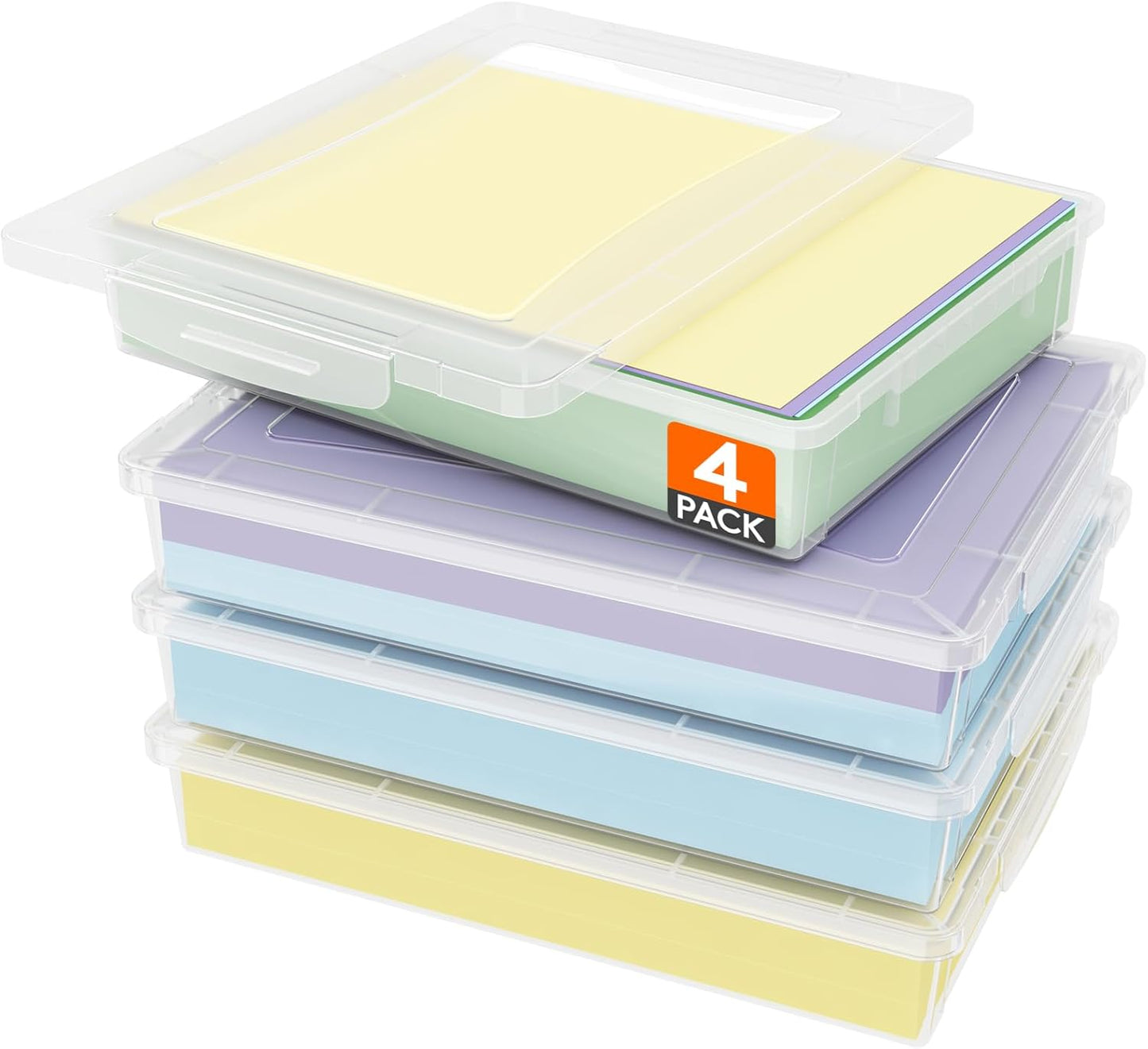 Lifewit Paper Organizer Storage - Multi-Purpose Plastic File Box with Latching Lids | 4 Pack, Clear, 32 x 23 cm
