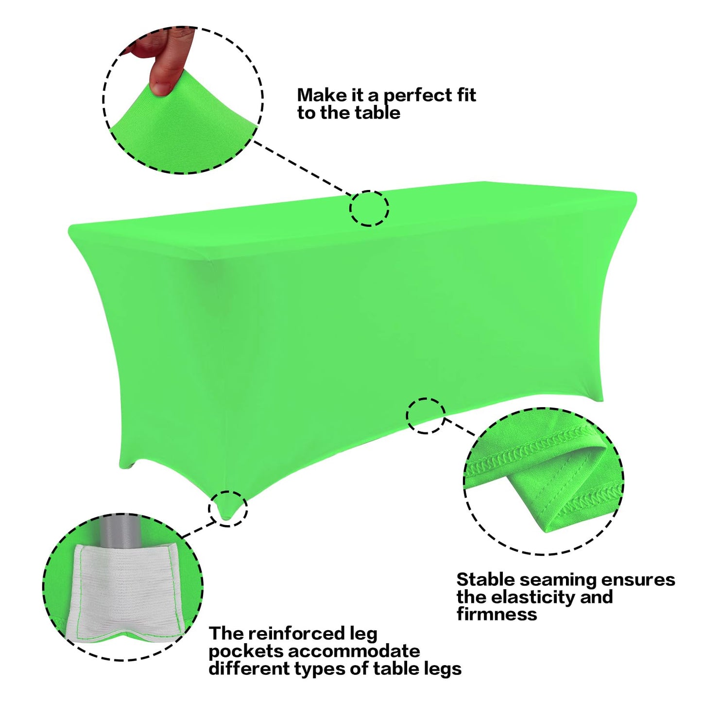 IVAPUPU 2 Pack 6FT Table Cloth for Rectangular Fitted Events Stretch Green Washable Table Cover Spandex Tablecloth Protector for Party, Wedding, Cocktail, Banquet, Festival