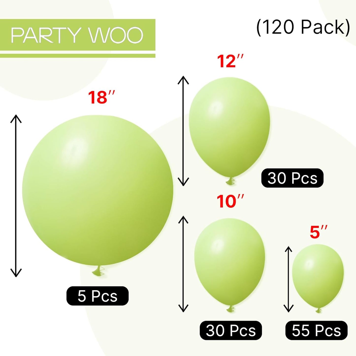 PartyWoo Lime Green Balloons - 120-Piece Latex Balloon Arch Kit for Weddings & Birthdays | Various Sizes