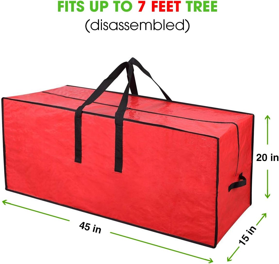 Primode Christmas Tree Storage Bag - Fits Up to 7.5 Ft Disassembled Trees | Protective Zippered Case (Red)