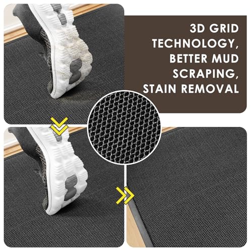 Azadx Outdoor Indoor Door Mat 23x35 Black & Grey Heavy Duty Entryway Rug