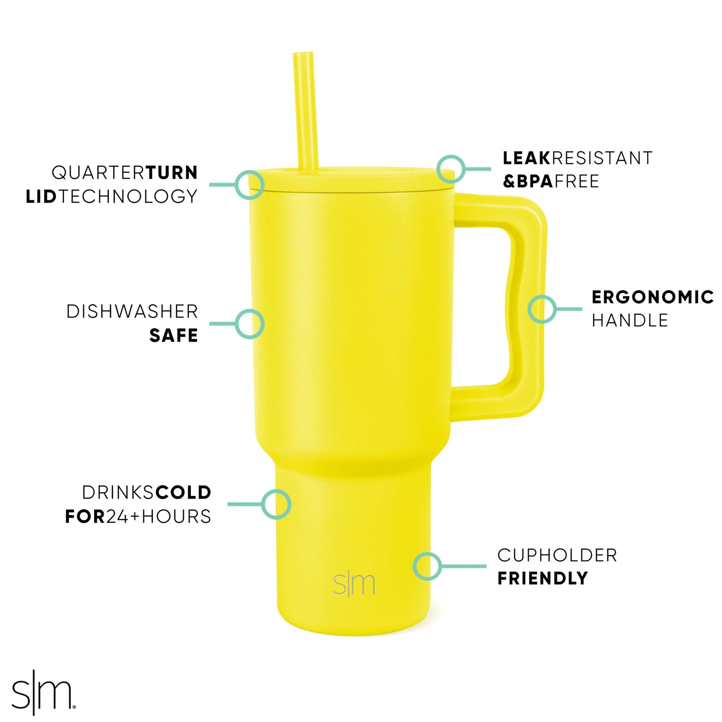 Simple Modern 30 oz Trek Tumbler with Handle and Straw Lid | Cup Holder Friendly Insulated Stainless Steel Travel Mug | Canary