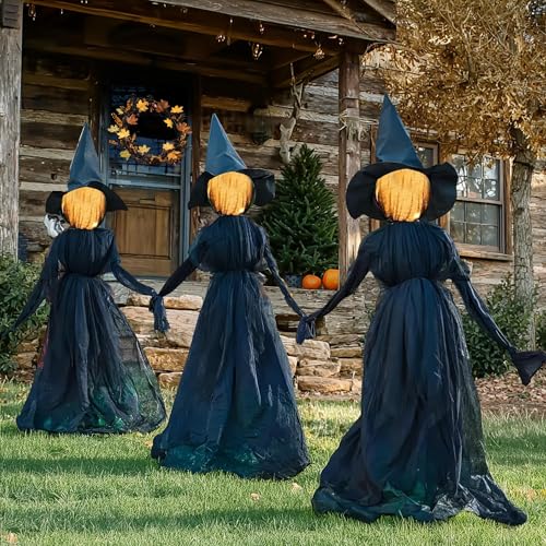 TW SHINE 5 FT Halloween Witches Outdoor Decorations Set of 3 Light Up Stakes