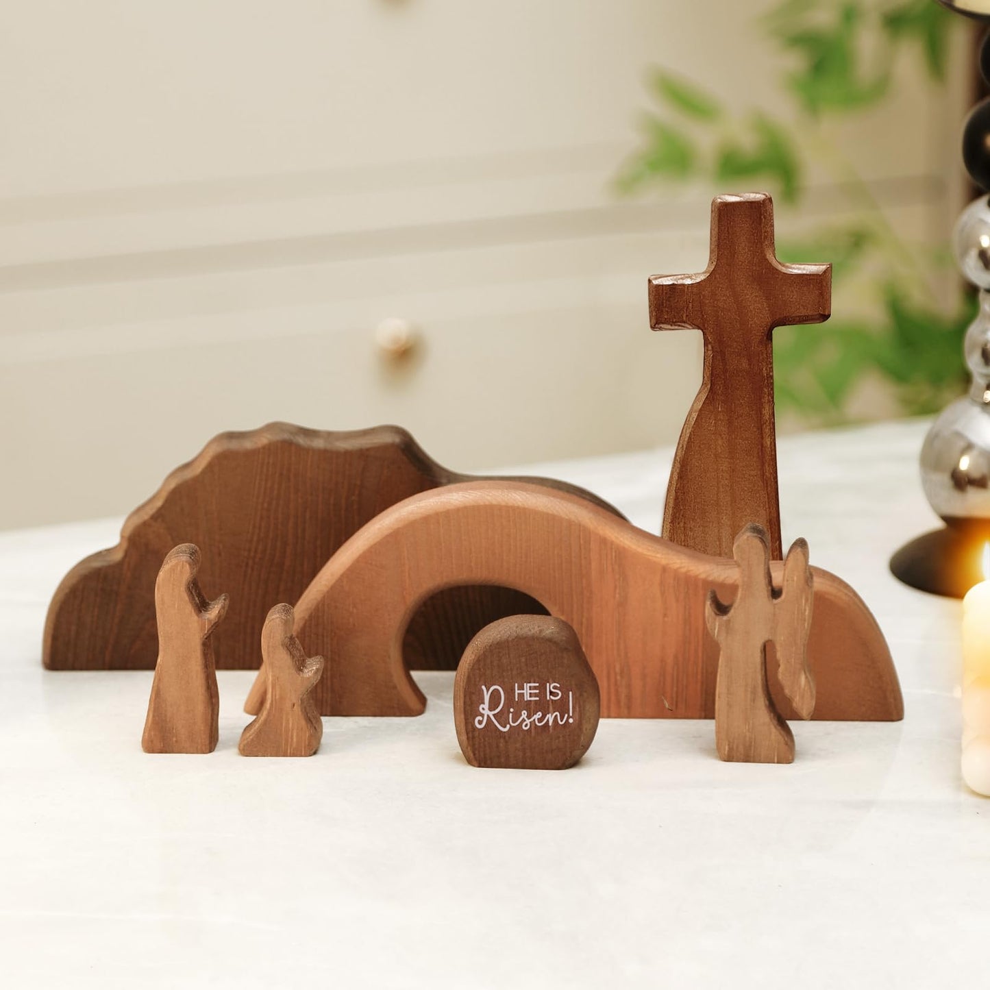 FARGEPENN Wooden Nativity Set, The Empty Tomb Easter Scene, Christian Cross Decorations, Decorations Religious Jesus Tomb Easter Kit Display for The Home, Tabletop, Office