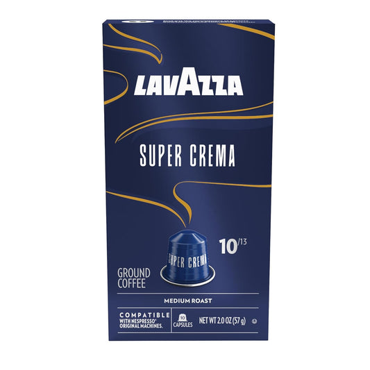 Lavazza Super Crema Capsules - Medium Roast Arabica & Robusta Blend for Nespresso Machines | 10 Count