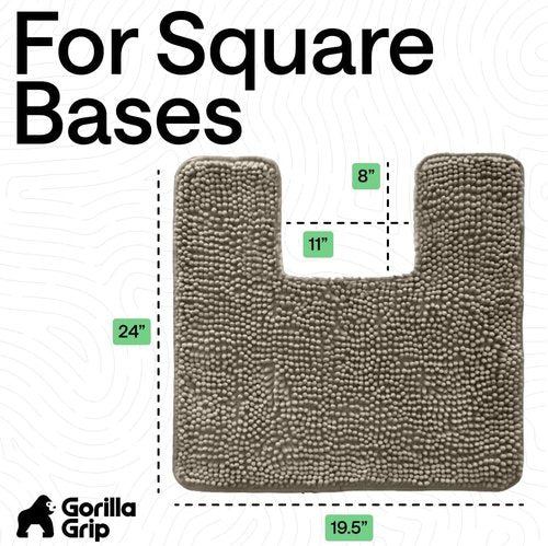 Gorilla Grip Plush Bath Rug Mat - Absorbent Shaggy Chenille for Square Toilet Base | Machine Washable, Soft Microfiber, Latte