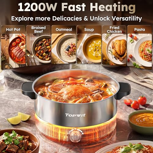 Electric Hot Pot 4.5L Stainless Steel Family Size Cooking Pot - Black
