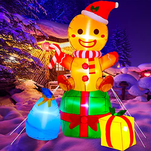 6ft Gingerbread Man Christmas Inflatable with Built-in LEDs for Outdoor Yard