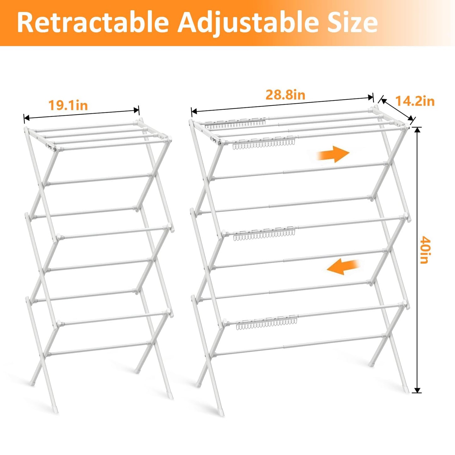 Rbitroise 3 Tier Clothes Drying Rack, Foldable Drying Rack Clothing,Indoor & Outdoor Laundry Rack for Drying Clothes,Space-Saving Design, Metal Collapsible Dryer Racks for Laundry,Pure White