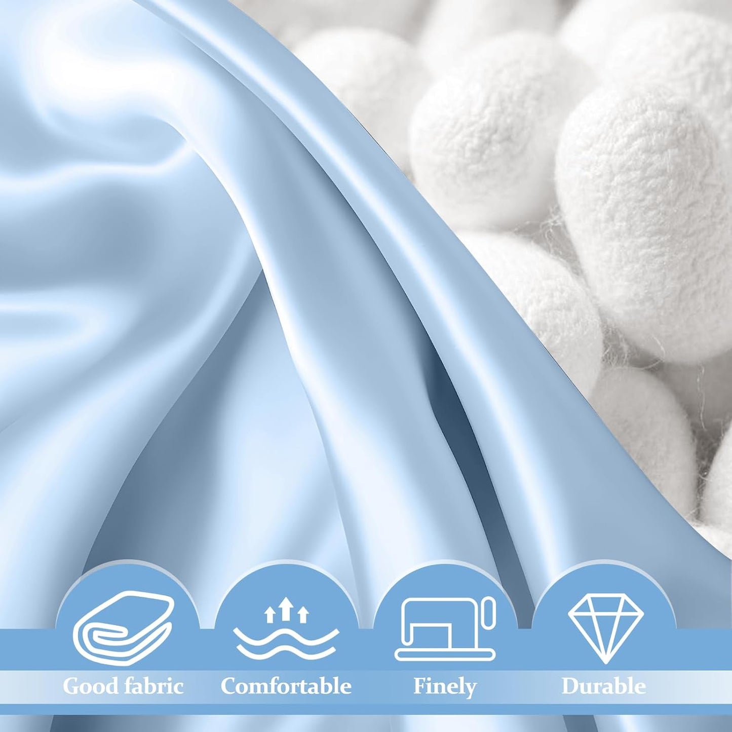 Skiennix 100% Pure Silk Pillowcases - Cooling Mulberry Silk for Hair & Skin | Standard Size, Light Blue - 2 Pack