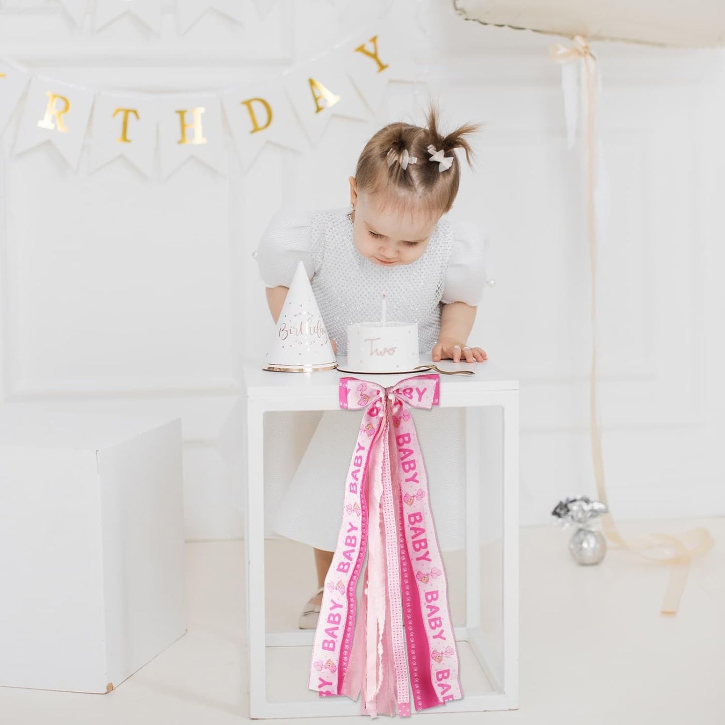 Welcome Home Wreath Bow by Baby Girl - 27.5" Large Pink 11-Layer Ribbon Door Hanger for Nursery Decor