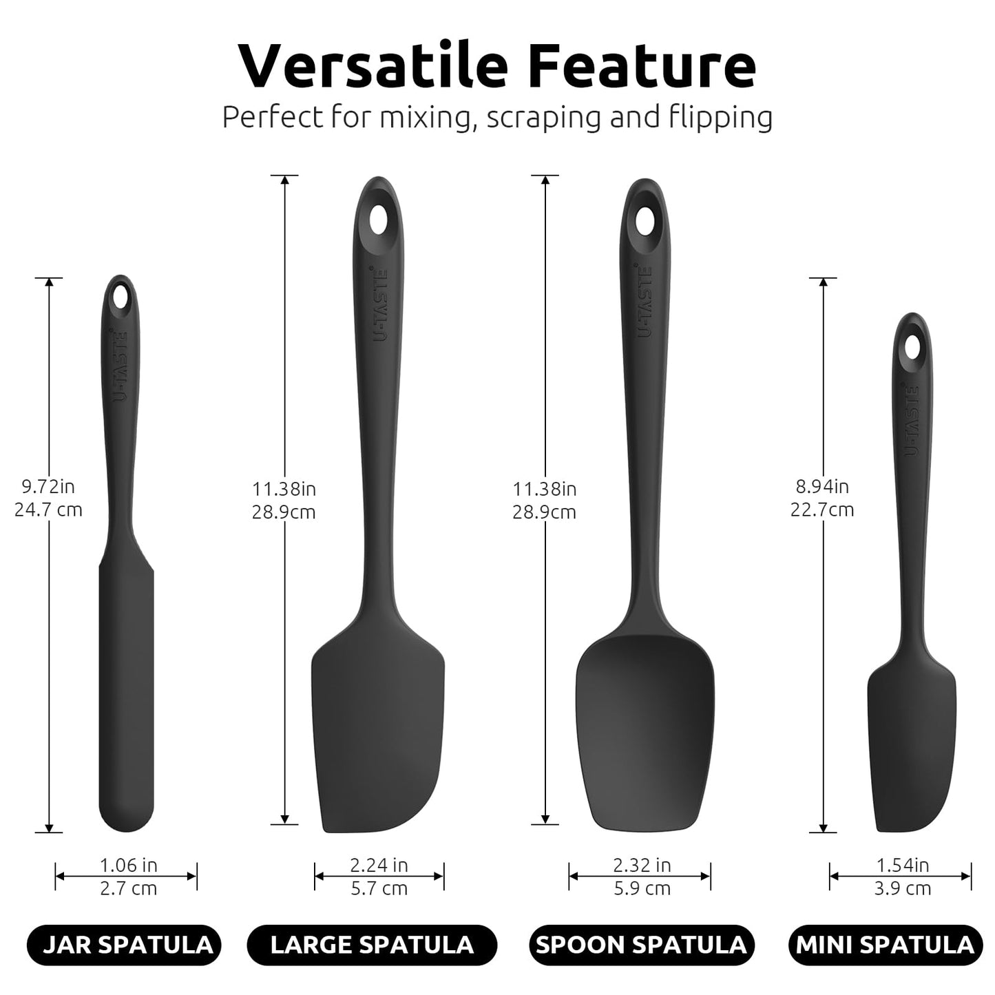 U-Taste Silicone Spatula Set with 600 Degrees Fahrenheit Heat Resistant (Black)