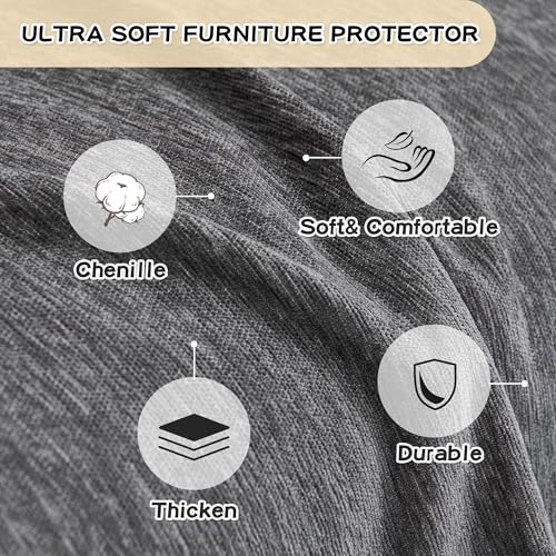 Dark Grey Couch Cover for Sectional Sofa - 2 Pieces, 71x118 Inches, Chenille Material - X-Large