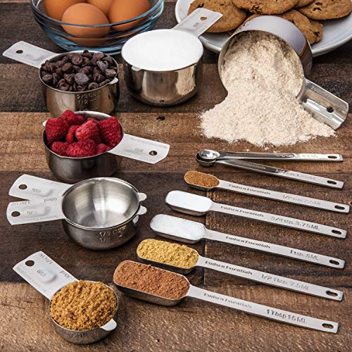 14 Piece Stainless Steel Measuring Cups and Spoons Set - Stackable Kitchen Utensils with Marked Measurements