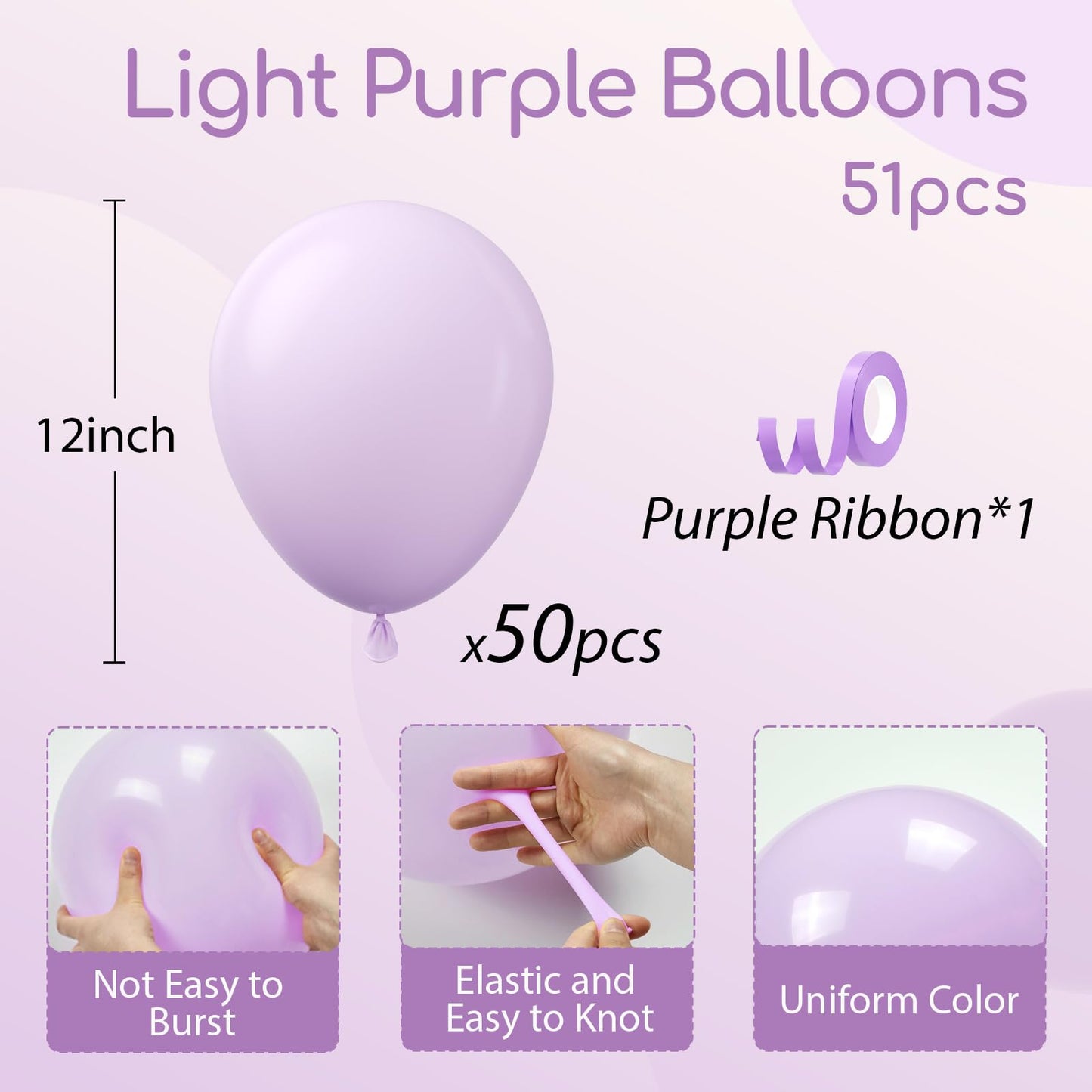 Light Purple Balloons 12 inch, Pastel Purple Latex Balloons 50pcs Party Balloon for Wedding Baby Shower Gender Reveal Birthday Party Decorations