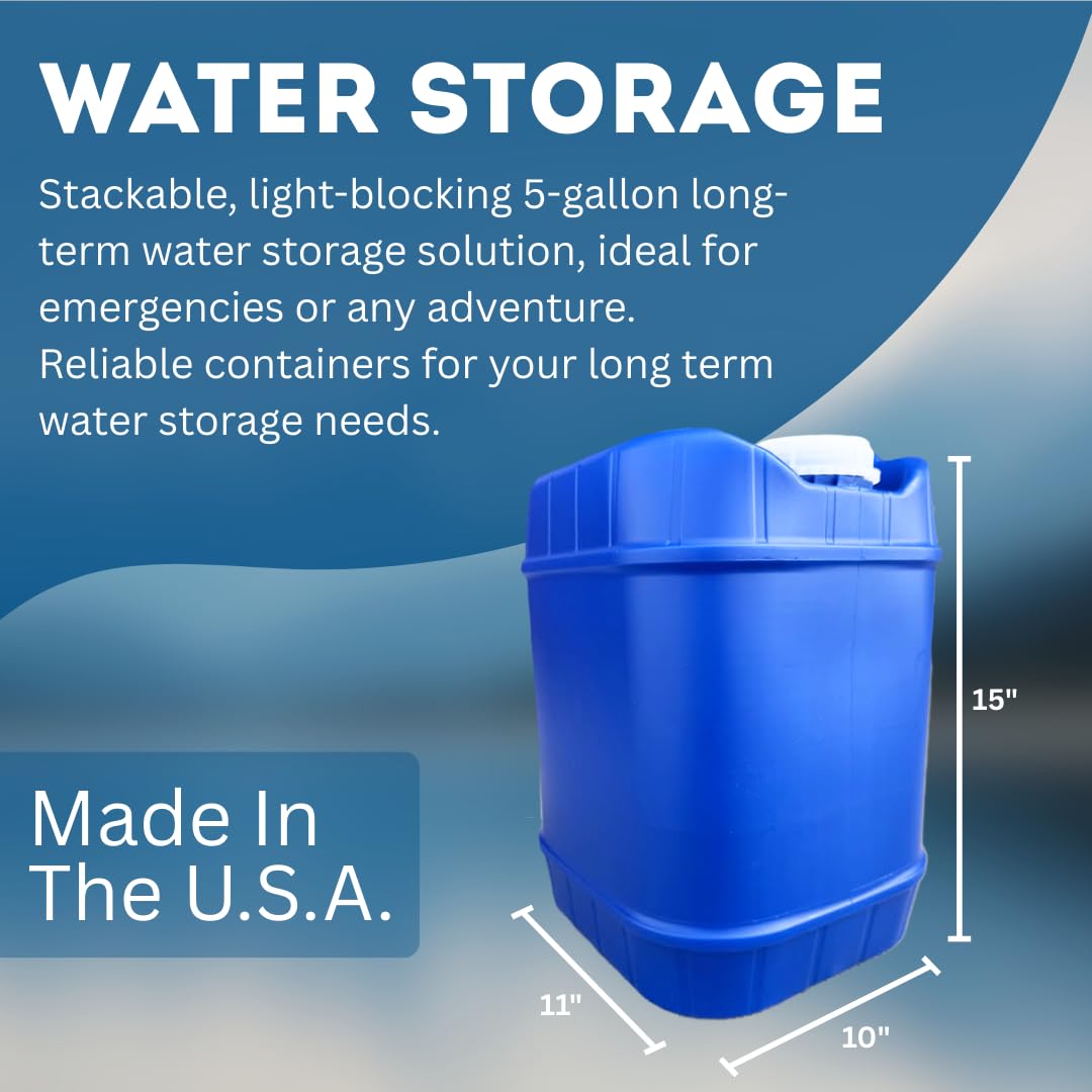Aguaprep 5-Gallon Stackable Water Storage Containers, 5 Gallons Each w/Lids + Spigot, Easy Fill, Survial Supply Emergency Water Storage for Camping and Disaster Preparedness, RV, 10 Gallon (2 Tanks)