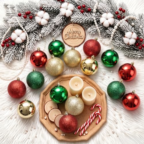 AERORIBOW Shatterproof Christmas Ornaments 30Pcs 60mm - Red Green Gold